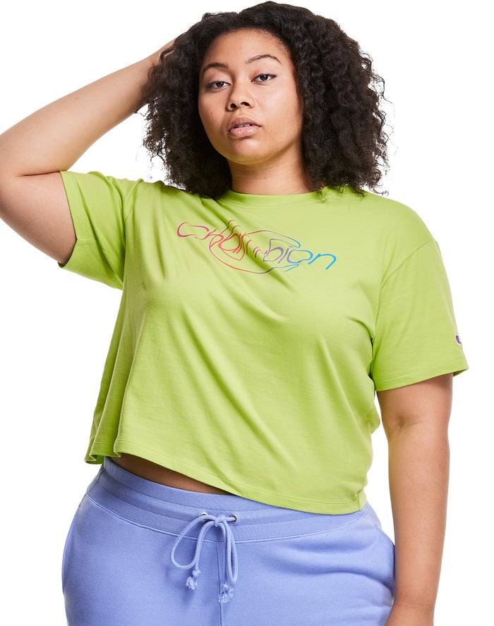 Camiseta Champion Mujer - Plus Lightweight Cropped Rainbow Logo ( Verde ) 2819073-MH